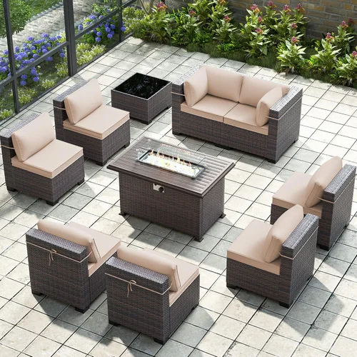 Vista 10 de Gotland Juego de muebles de patio de 6 piezas con 1 mesa auxiliar, 5 plazas de ratán seccional para exteriores con reposabrazos anchos de 29.5 Gris