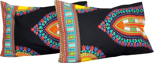Vista 9 de Fundas de almohada en African Dashiki Art 100% algodón tejido Batik estampados, juego de 2 fundas, negro amarillo