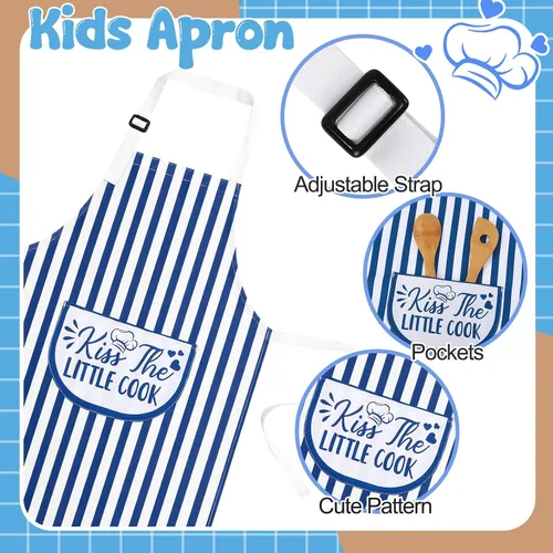Vista 2 de Paquete de 3 delantales para niños para cocinar, ajustables, delantales divertidos con bolsillos para niños y niñas, pintura, hornear Kitchen