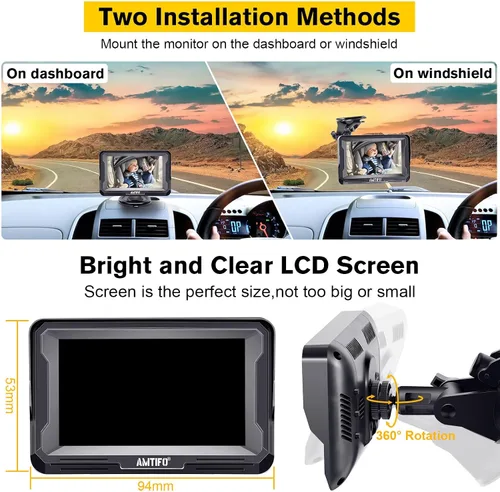 Vista 5 de AMTIFO Cámara para Bebé de Coche Fácil Instalación: Visión Nocturna Clara 2 Minutos Plug-Play Cámara de Asiento Trasero Rotación 360° Monitor