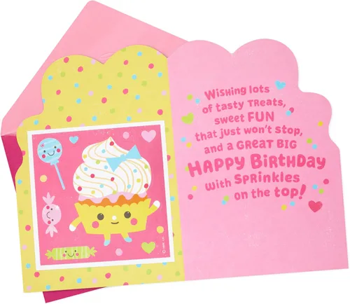 Vista 2 de Tarjeta de cumpleaños Hallmark para niñas (con pegatinas de cupcakes y dulces)