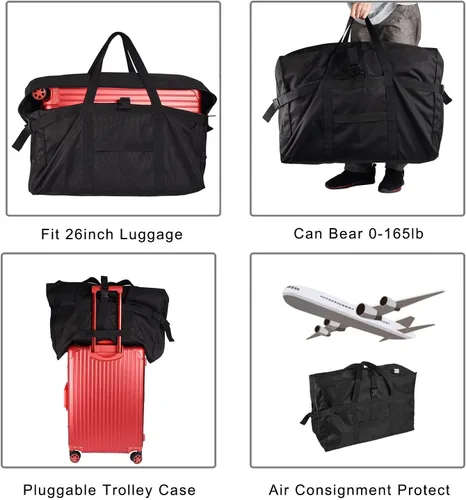 Vista 5 de RicoRich Bolsa de lona de viaje, bolsa de lona deportiva, equipaje de mano para fin de semanavacacionescampamentoplayatiendapesca, Negro -, Plegable