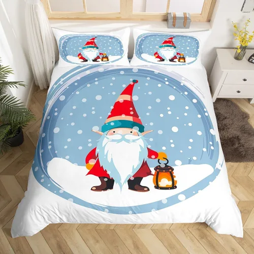 Vista 15 de Erosebridal Juego de ropa de cama de Navidad escandinavos gnomos de Papá Noel, funda de edredón de Papá Noel nevando para niños y niñas, funda