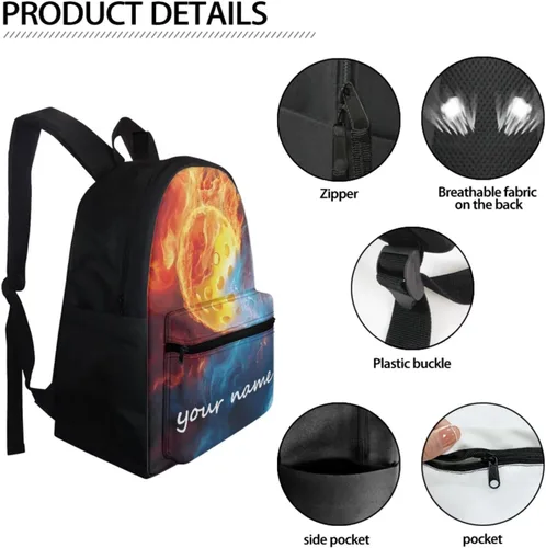 Vista 92 de FOR U DESIGNS Fuego baloncesto impreso niños escuela mochilas viaje mochila libro bolsa