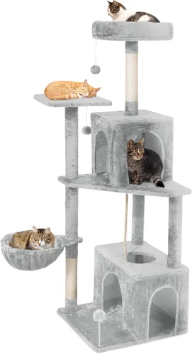 Vista 11 de Árbol para gatos, torre de gato de 54 pulgadas para gatos de interior, condominio de felpa de varios niveles para gatos con postes rascadores