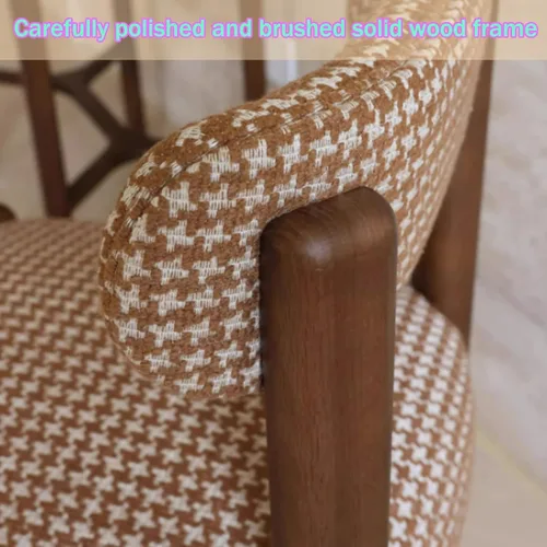 Vista 6 de Silla de cocina tapizada de lino, sillas de comedor retro con patas de madera, silla de asientos acolchados para comedor, dormitorio, sala de estar
