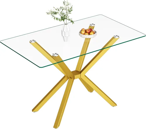 Vista 15 de Mesa de comedor redonda, mesa de cocina de vidrio de 36 pulgadas para 4 personas, mesa de comedor de vidrio templado con patas de metal plateadas