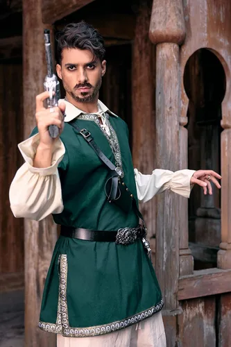 Vista 5 de Taoliyuan Disfraz medieval para hombre, túnica renacentista, caballero vikingo, pirata, vintage, guerrero, camisas LARP