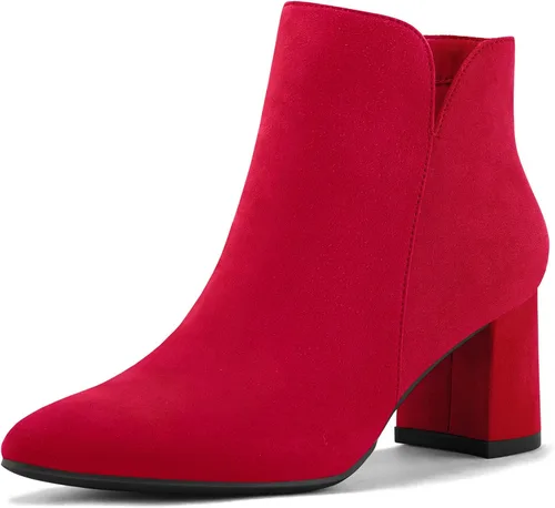 Vista 10 de mysoft Botines de tobillo para mujer con tacón bajo grueso de bloque, cómodos, punta puntiaguda, corte lateral en V, elegantes botines de oficina
