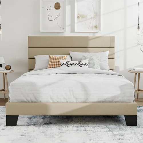 Vista 22 de SHA CERLIN Marco de Cama de Plataforma Twin con Cabecera de Tela Tapizada, Base de Colchón con Fuerte Soporte de Listones de Madera, No Necesita