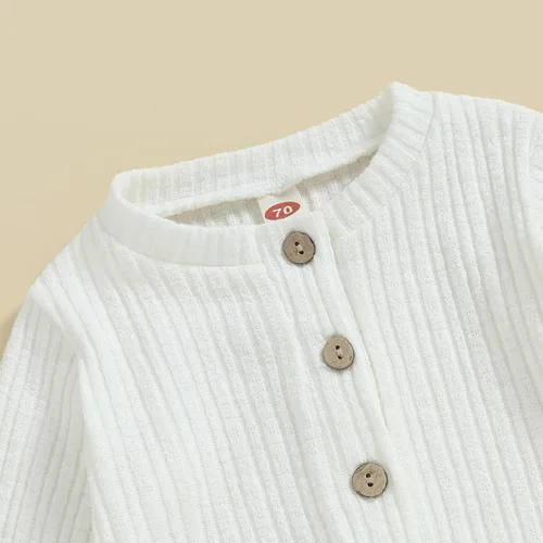 Vista 5 de Ropa de otoño para bebé, niña, niño, ropa de punto de manga larga, mameluco acanalado, overol de suéter de invierno para llegar a casa