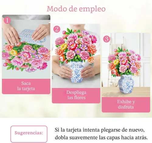 Vista 4 de WhatSign Tarjeta de feliz día de la madre con flores emergentes, impresionante ramo de peonías 3D para mamá, abuela, hija, hermana, tía, tarjetas