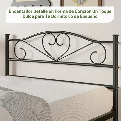 Vista 4 de VECELO Base de cama de plataforma de metal con cabecera y estribo, base de colchón de listones de acero, no necesita somier, individual, negro mate