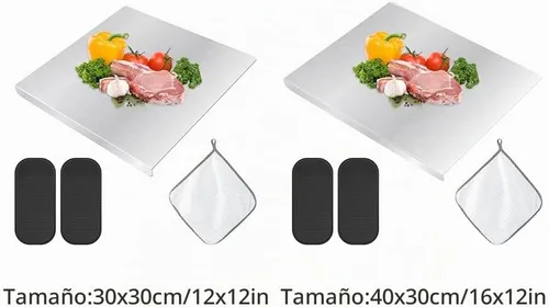 Vista 9 de Tablas de cortar para cocina, tablas de cortar de acero inoxidable con labio, tabla de cortar de metal resistente sobre fregadero con alfombrilla