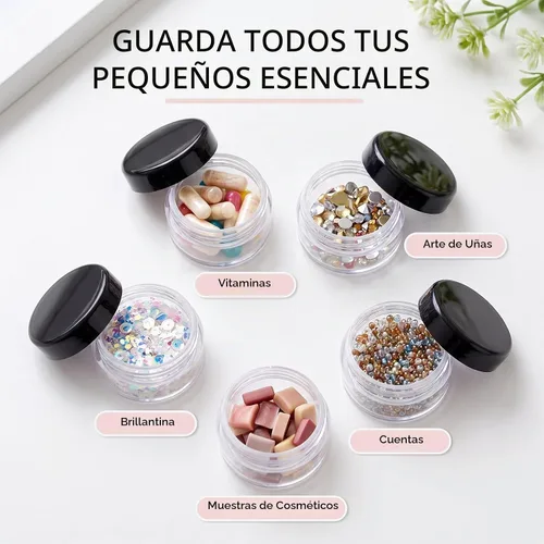 Vista 5 de 5 Gramos Contenedores de Muestra con Tapas, 25 Piezas Mini Contenedores de Maquillaje, Contenedores Cosméticos de Viaje de Plástico Vacío con Negro