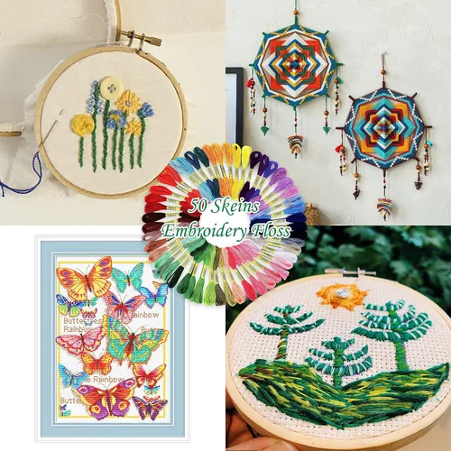Vista 5 de ATDAWN Bordado de color arcoíris, hilos de punto de cruz, pulseras, hilo de manualidades, 50