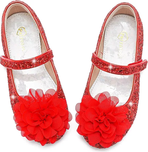 Vista 2 de Parrosoo Zapatos de vestir para niñas, zapatos brillantes Mary Jane, zapatos de ballet con purpurina, tacón bajo, para niña, escuela, princesa