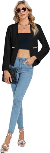 Vista 5 de LYANER Chaqueta de manga larga para mujer, con frente abierto, para trabajo, oficina, con bolsillos con cremallera