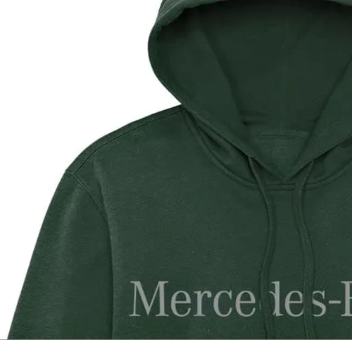 Vista 2 de Mercedes Benz Sudadera con capucha con diseño de texto clásico para hombre, color verde bosque