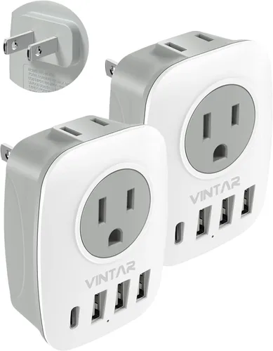 Vista 10 de Paquete de 2 adaptadores de enchufe de Sudáfrica, adaptador de enchufe VINTAR tipo M con 1 USB C, 3 puertos USB y 2 enchufes estadounidenses