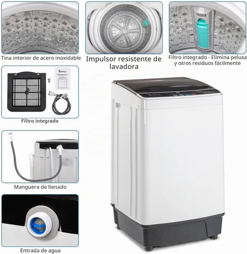 Vista 9 de ROVSUN Secadora de Ropa Portátil de 1.5 Pies Cúbicos y Lavadora Completamente Automática de 17.6 Libras, Juego Combinado de Lavadora y Secadora