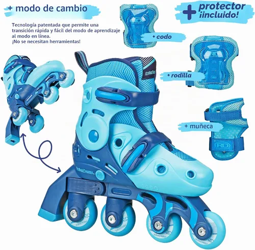 Vista 5 de Patines Roller Derby Switch para Principiantes, Patines Ajustables 2 en 1 Convertibles de Modo de Aprendizaje a Patines en Línea para Pequeños