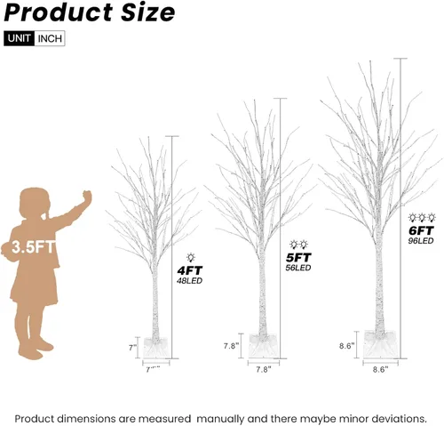 Vista 5 de Hooseng Lámpara de árbol con luz LED, 3 piezas de árbol de abedul con luces, 4 pies, 5 pies y 6 pies para verano, boda, festival, fiesta, jardín