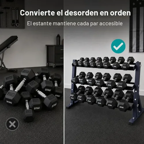 Vista 6 de Rubber Hex Chrome Dumbbell Complete Package Set