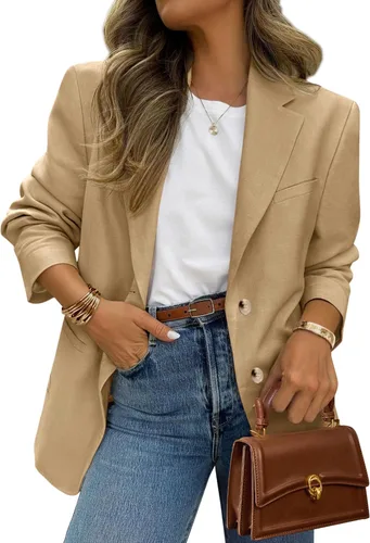 Vista 23 de PRETTYGARDEN Blazers 2026 para mujer casual de negocios Caqui oscuro
