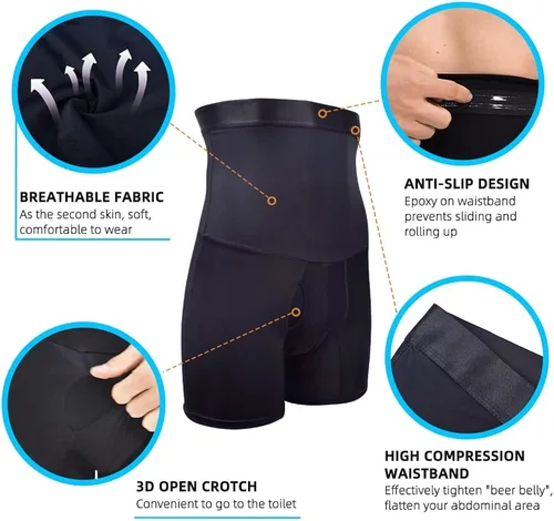 Vista 3 de KOCLES Pantalones cortos con control de abdomen para hombre, cintura alta, adelgazante, moldeador de compresión, faja para el vientre, calzoncillos