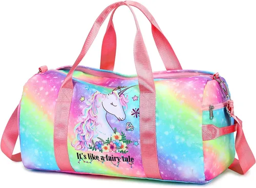 Vista 8 de BTOOP Bolsa de viaje para niñas niños gimnasio deportes mujer entrenamiento viaje bolsa de semana con compartimento para zapatos y bolsillo mojado