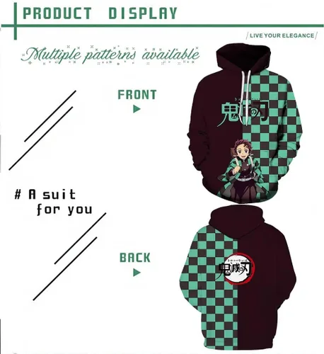 Vista 3 de Sudadera con capucha Slayer Kimetsu no Yaiba con estampado 3D de anime con capucha para hombres y mujeres
