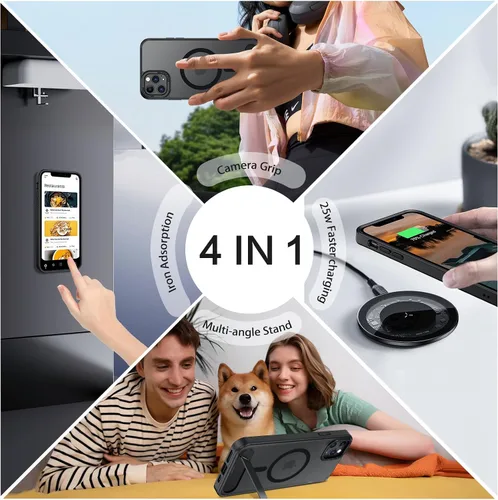 Vista 4 de GUAGUA Funda para iPhone 11 Pro Max con soporte, fundas magnéticas con soporte invisible plegable translúcido mate trasero delgado protector a