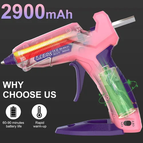 Vista 4 de BLEDS Pistola de pegamento caliente inalámbrica, kit de mini pistola de pegamento de precalentamiento rápido con 30 barras de pegamento y estuche