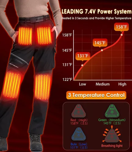 Vista 8 de Heated Pants with 20000mAh Battery Pack Electric Heated Snow Hiking Pants Winter Softshell Outdoor Trousers