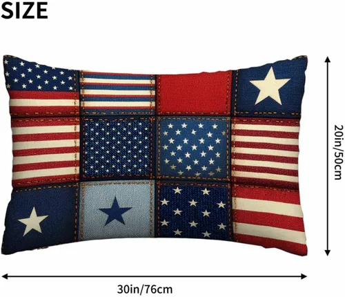 Vista 4 de Mugod Funda de cojín con diseño de bandera estadounidense a rayas y estrellas, funda de almohada para cama, sofá, oficina, decoración de 20 x 30