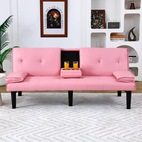 Vista 10 de The 67-Inch Black PVC Multi-Functional Sofa Bed with a Foldable and Cup Holder Design Makes It Extremely Convenient to Turn The Living Room Into a