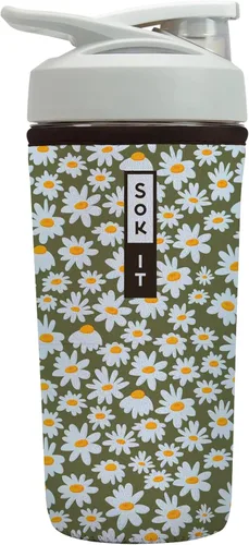 Vista 3 de Sok It BotlSok Botella Mezcladora de Proteínas con Funda Aislante de Neopreno (Floral Abstracto, Se Ajusta a Mezcladoras de 24oz)
