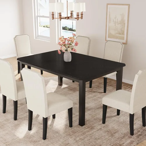 Vista 8 de Garvee Mesa de comedor de 63 ″ para 4-6 personas para comedor, negra