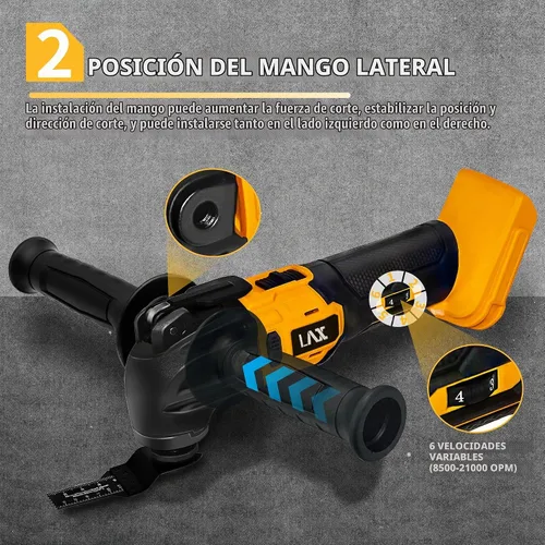 Vista 3 de Multiherramientas oscilantes para batería Dewalt de 20 V, herramienta multiusos de corte y lijado, ángulo de oscilación de 4°, 6 velocidades