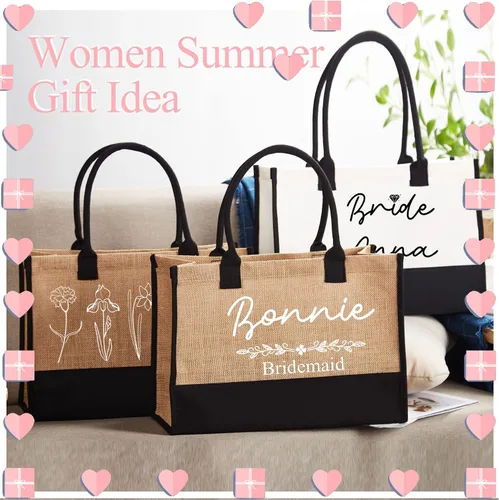 Vista 4 de Bolsas de mano de boda personalizadas, regalos para dama de honor, verano, playa, niñas, viaje, despedida de soltera, reutilizable, bolsa