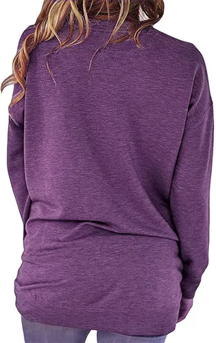 Vista 3 de Camisetas de otoño para mujer, estilo casual, ajuste holgado, cómodas, bonitas, sudaderas de manga larga con cuello redondo