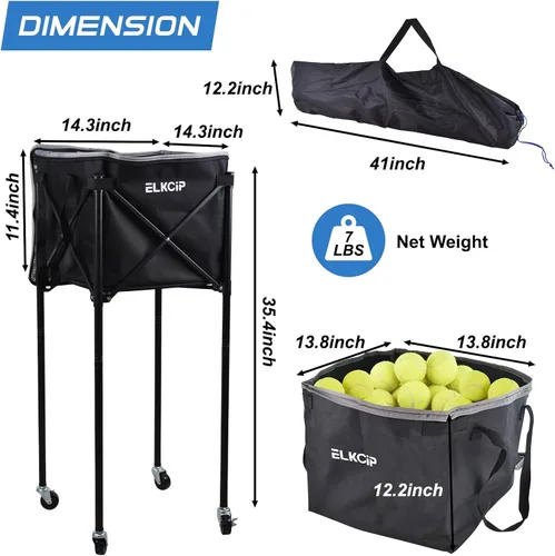 Vista 2 de Portable Pickleball & Tennis Ball Hopper with Wheels, Foldable Sports Balls Teaching Cart, Lightweight Softball Caddy, Large Capacity Baseball