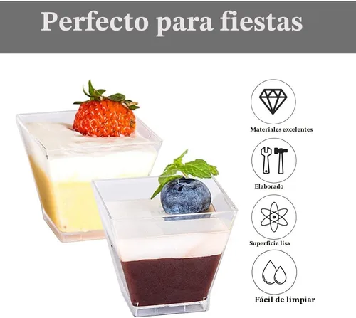 Vista 3 de Jnnzzggu 50 piezas de tazas de postre cuadradas de plástico mini, tazas de aperitivo de parfait de 3.5 oz de plástico transparente para postres