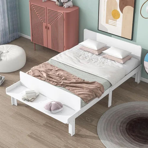 Vista 8 de Dolonm Marco de cama individual para niños con banco de estribo, gris, madera de pino, estilo moderno, no necesita somier