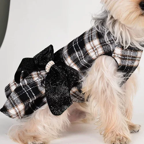 Vista 5 de Suéter pequeño para perro, ropa para perro, vestidos para cachorros para perros pequeños, vestido a cuadros de princesa, ropa para festivales