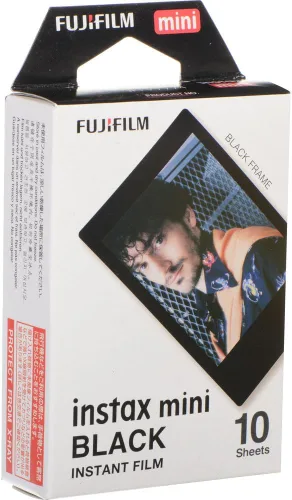 Vista 2 de FUJIFILM INSTAX MINI - Paquete de película instantánea negra (10 exposiciones) con paño de limpieza de microfibra