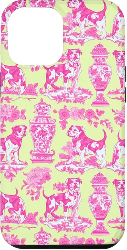 Vista 26 de Chinoiserie Dog Yellow Pink Toile Preppy Grandmillennial Case for iPhone 16