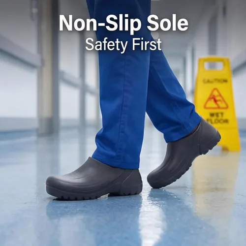 Vista 5 de FLIOZY Zuecos de trabajo antideslizantes para hombres y mujeres, zapatos de chef de EVA impermeables, zapatos de cocina y enfermería