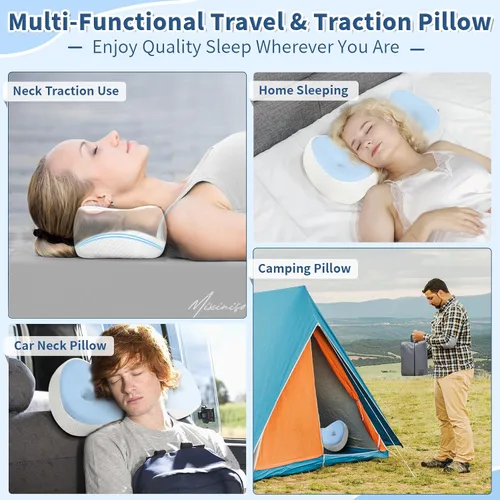 Vista 7 de Almohada de Apoyo para el Cuello, Pequeña Almohada Cervical Enrollable de Espuma de Memoria, Dispositivo de Tracción Cervical, Almohada de Respaldo